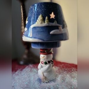 Christmas Snowman Candle Jar Shade With Holder Stand